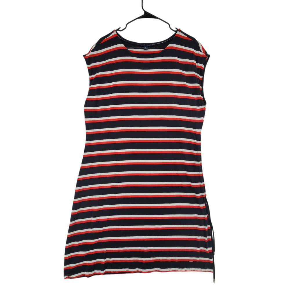 Tommy Hilfiger Stripe Dress XL Red White Blue Drawstring Side Jersey Knit Preppy